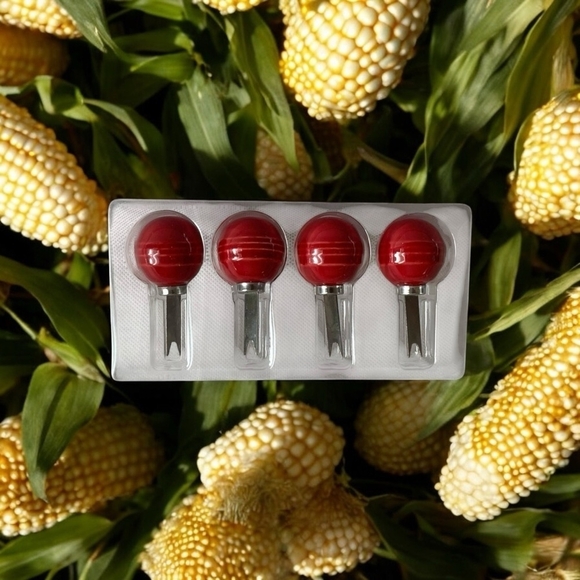 NIB Corn Holders Set of 4 TRU COLORE Corn Sticks Red Ball Corn Holder Sticks - Picture 1 of 3